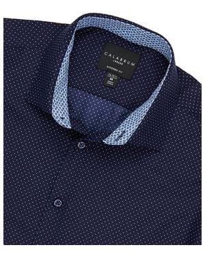Calabrum Regular Fit Dot Print Wrinkle Free Performance Dress Shirt - Blue