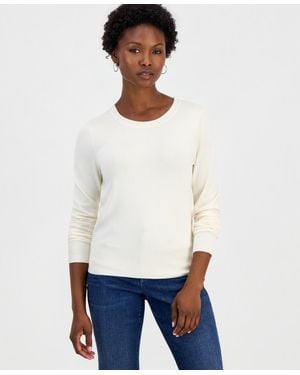 INC International Concepts Petite Fitted Long-sleeve Crewneck Sweater - White