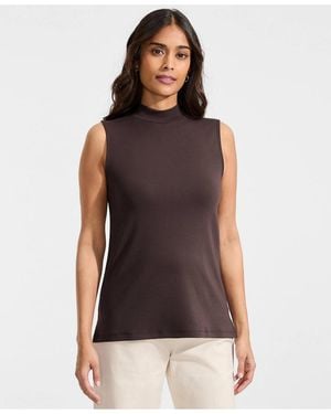 Lands' End Sleeveless Polished Essentials Mock Neck Top - Purple