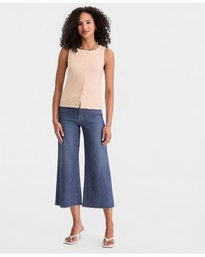 On 34th Thin Stripe Rib Button-up Tank Top - Blue