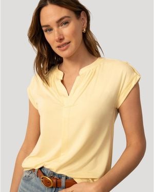 Cable & Gauge Split Neck Sleeve Tab Top - Natural