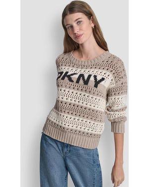 DKNY Petite Long-sleeve Stripe Sweater - Natural