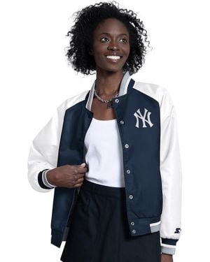 Starter White/navy New York Yankees Blitz Varsity Raglan Full-snap Satin Jacket - Blue