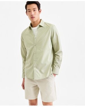 Alfani Long-sleeve Crescent Dots Poplin Shirt - Green