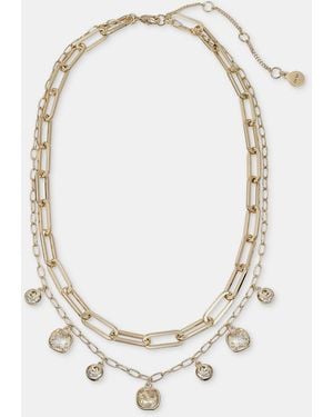 DKNY Glass Crystal -tone 2 Row Charm Necklace - Metallic