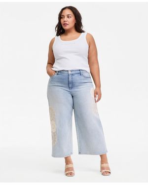 On 34th Trendy Plus Size Wide-leg Doily-accent Jeans - Blue