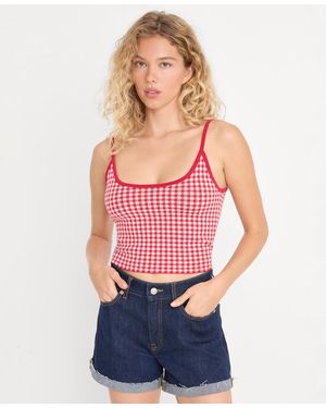 GOOD AMERICAN Gingham Camisole Sweater Tank Top - Red