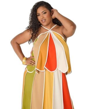 Ashley Stewart Plus Size Striped Halter Swing Top - Orange