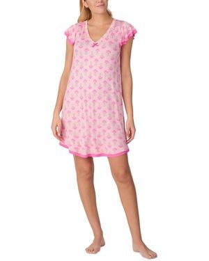 Ellen Tracy Short Flutter-sleeve Floral Jersey Chemise - Pink