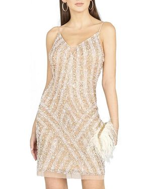 Lara Spaghetti Strap Beaded Cocktail Dress - Natural