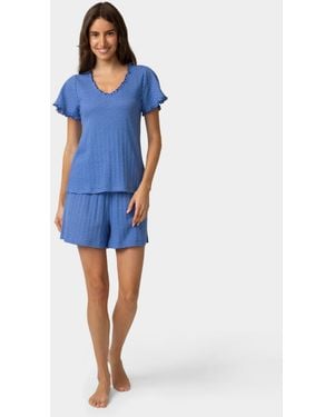 Hue Cotton Pointelle Pajamas Top - Blue