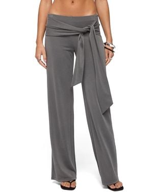 Edikted Xyla Straight Leg Tie Pants - Gray