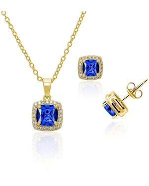 Macy's Simulated Cubic Zirconia Cushion Halo Pendant Necklace - Blue