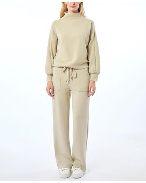 Cable & Gauge Yummy Mock Neck Sweatshirt And Pant Matching Set - Natural