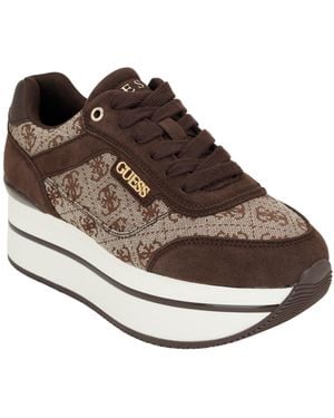 Guess Hansin Double Platform Lace-up Sneakers - Brown