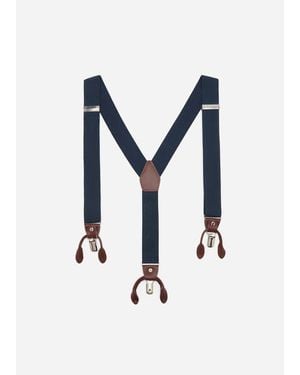 Mango Leather Details Adjustable Elastic Suspenders - Blue
