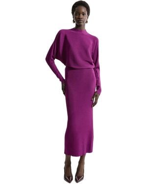 Karen Millen Drape Knit Bat Wing Pencil Midi Dress - Purple