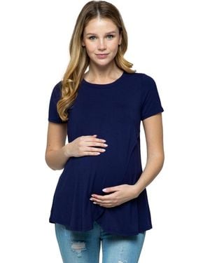 Hello Miss Maternity Short Sleeve Layered Wrap Nursing Top - Blue
