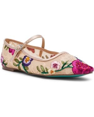 Betsey Johnson Nova Embroidered Mesh Mary Jane Flats - Pink