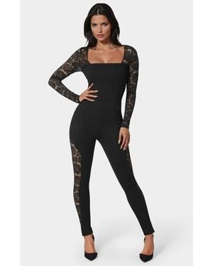 Bebe Lace Combo Cat Suit - Black