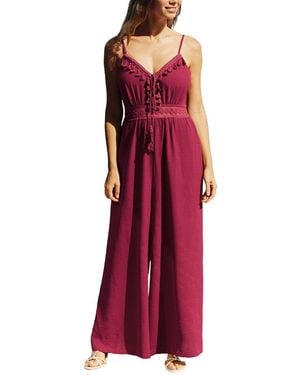 CUPSHE After Party V-neck Sleeveless Crochet-lace Jumpsuit - Red