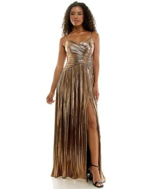 Seni & Cade Sweetheart Metallic Ruched Gown - Brown