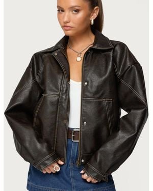 Edikted Jaxson Oversized Faux Leather Bomber Jacket - Black