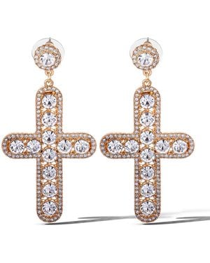 Jessica Simpson Crystal Cross Drop Earrings - White