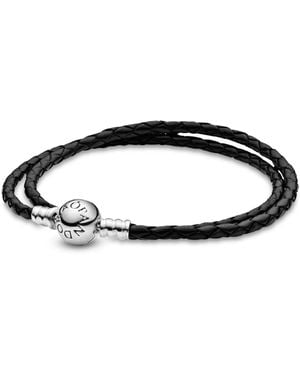 PANDORA Moments Sterling Silver Double Bracelet - Black