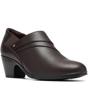 Clarks Emily2 London Block Heel Round Toe Leather Shooties - Black
