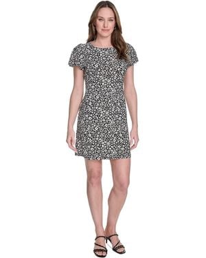 Tommy Hilfiger Paradise Ditsy Printed Flutter-sleeve Shift Dress - Gray