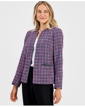 Kasper Petite Open-front Collarless Sweater - Purple