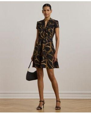 Ralph Lauren Belting Print Crepe Tie Front Dress 0 14p - Natural