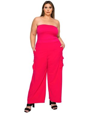 L I V D Plus Size Yumi Sleeveless Cargo Jumpsuit - Pink