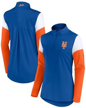Fanatics Royal And Orange New York Mets Authentic Fleece Quarter-zip Jacket - Blue