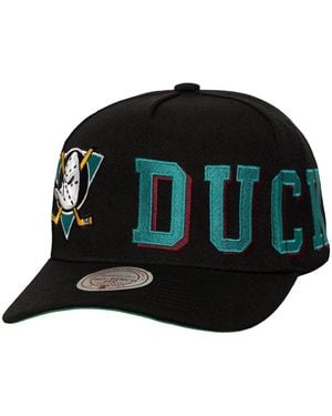 Mitchell & Ness Anaheim Ducks Busted Logo Wordmark Wrap-around Pro Pinch Adjustable Hat - Black