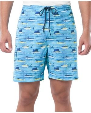 Guy Harvey Scribble Fish Drawstring 7" Surf Shorts - Blue