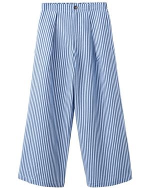 Mango Striped Flowy Wide-leg Pleated Pants - Blue