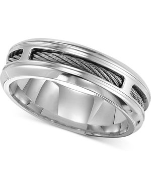 Triton Men's Stainless Steel Ring, Comfort Fit Cable Wedding Band - Gray