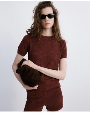Mango Short-sleeved Knitted Sweater - Brown
