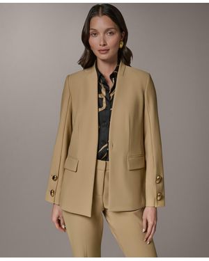 Donna Karan Petite Collarless Buttoned Cuff Jacket - Natural
