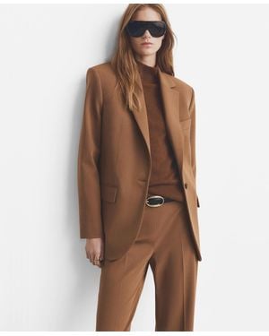 Mango Notch Lapel Pockets Straight Suit Blazer - Brown