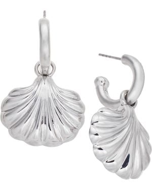 On 34th Tone Shell Charm Hoop Earrings - White