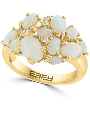 Effy Pear Shape Opal And Diamond Ring (1-5/8 Ct. T.w. Opal And 1/20 Ct. T.w. Diamond - Metallic