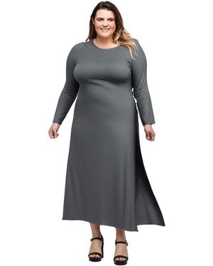 24seven Comfort Apparel Plus Size Long Sleeve Side Slit Fitted Maxi Dress - Gray