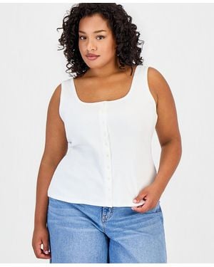 On 34th Trendy Plus Size Button-down Ribbed Tank - White