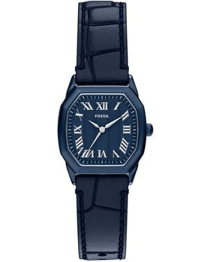 Fossil Harlow Three-hand Navy Leather Watch - Blue