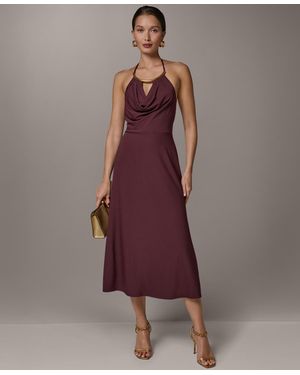 Donna Karan Halter Hardware Neck Detail Midi Dress - Brown