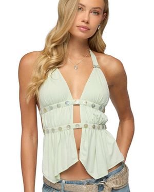 Edikted Izora Button Split Front Top - Green