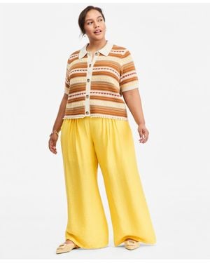 On 34th Trendy Plus Size Pull-on Pintucked Gauze Pants - Red